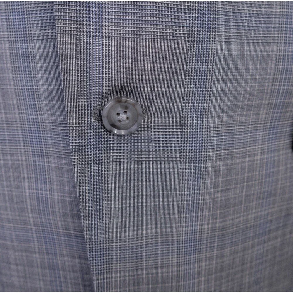 Calvin Klein 2-Pcs Plaid Gray Wool Suit Jacket Blazer 46R Pants 42X28 2-Button